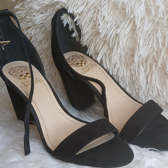 Vince Camuto Black Square Heels with Ankle Strap - Picture 2 of 12